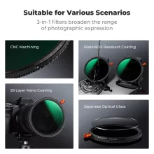 K&F Concept NANO-X, CPL+VARIO ND2-32+Black Mist 1/4 szűrő, w/o black cross, HD, vízlep, karcálló, 62mm (KF-01-2924V2)