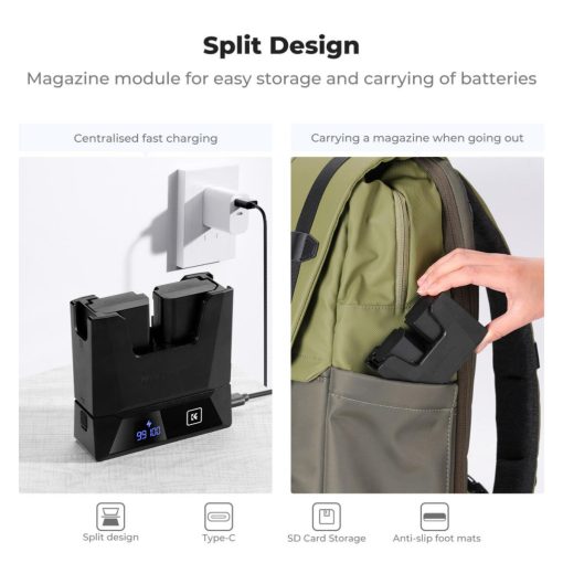 K&F Concept hordozható moduláris dupla töltő, 2db NP-FZ100 akkumulátorhoz (KF-28-0058)