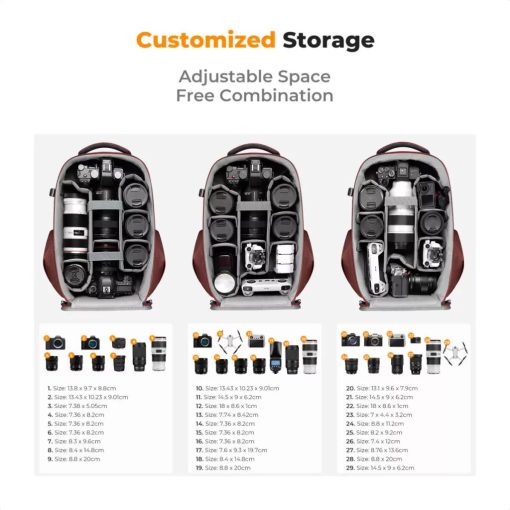 K&F Concept hardshell professzionális kamera hátizsák, 22L, 15.6 laptop zseb, bordó (KF-13-134V5)