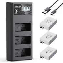 K&F Concept hordozható tripla USB-C akkumulátor LC-E12E töltő, LCD + 3db LP-E8 akkumulátor 1200mAh (KF-28-0099)