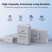 K&F Concept hordozható tripla USB-C akkumulátor LC-E12E töltő, LCD + 3db LP-E8 akkumulátor 1200mAh (KF-28-0099)