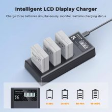 K&F Concept hordozható tripla USB-C akkumulátor LC-E12E töltő, LCD + 3db LP-E8 akkumulátor 1200mAh (KF-28-0099)