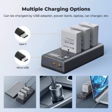 K&F Concept hordozható tripla USB-C akkumulátor LC-E12E töltő, LCD + 3db LP-E8 akkumulátor 1200mAh (KF-28-0099)