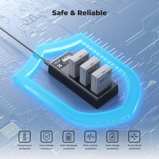 K&F Concept hordozható tripla USB-C akkumulátor LC-E12E töltő, LCD + 3db LP-E8 akkumulátor 1200mAh (KF-28-0099)