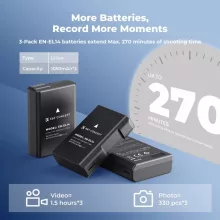 K&F Concept hordozható tripla USB-C akkumulátor MH-24 töltő, LCD + 3db EN-EL14 akkumulátor 1050mAh (KF-28-0100)