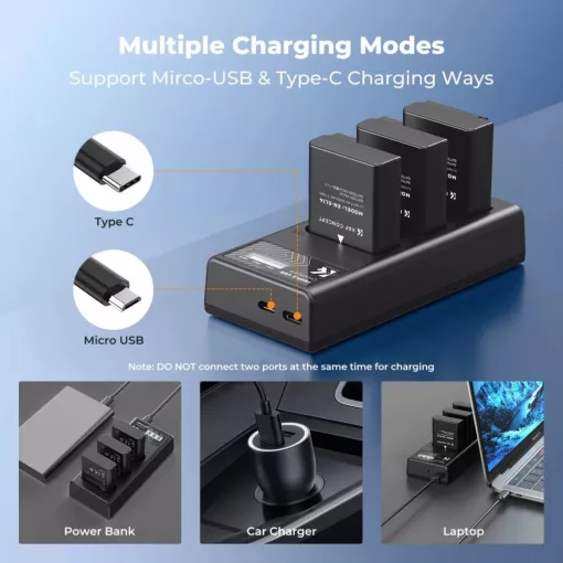 K&F Concept hordozható tripla USB-C akkumulátor MH-24 töltő, LCD + 3db EN-EL14 akkumulátor 1050mAh (KF-28-0100)