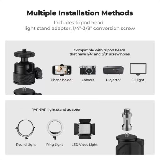 K&F Concept C-Clamp multifunkciós, állítható asztali állvány rendszer, gömbfej, telefontartó adapter (KF-34-040)