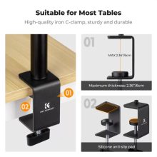 K&F Concept C-Clamp multifunkciós, állítható asztali állvány rendszer, gömbfej, telefontartó adapter (KF-34-040)