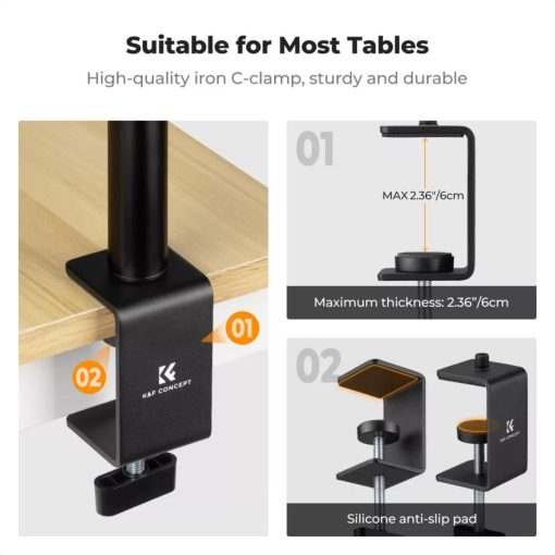 K&F Concept C-Clamp multifunkciós, állítható asztali állvány rendszer, gömbfej, telefontartó adapter (KF-34-040)