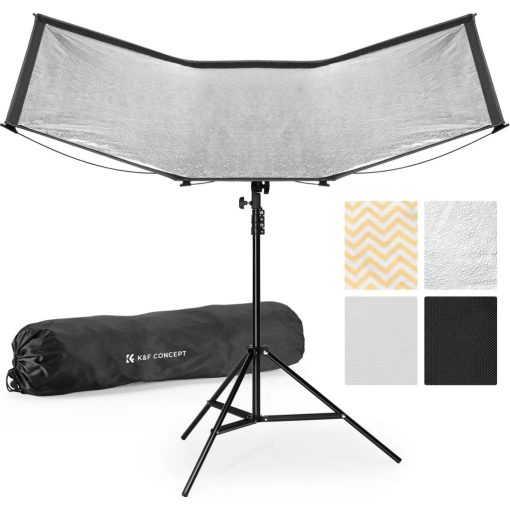 K&F Concept Curved Clamshell Reflector, hajlított derítőlap, 65x123cm, állvánnyal (KF-18-0017)