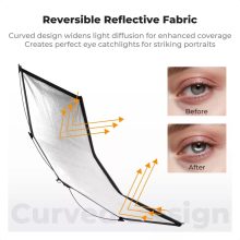 K&F Concept Curved Clamshell Reflector, hajlított derítőlap, 65x123cm, állvánnyal (KF-18-0017)