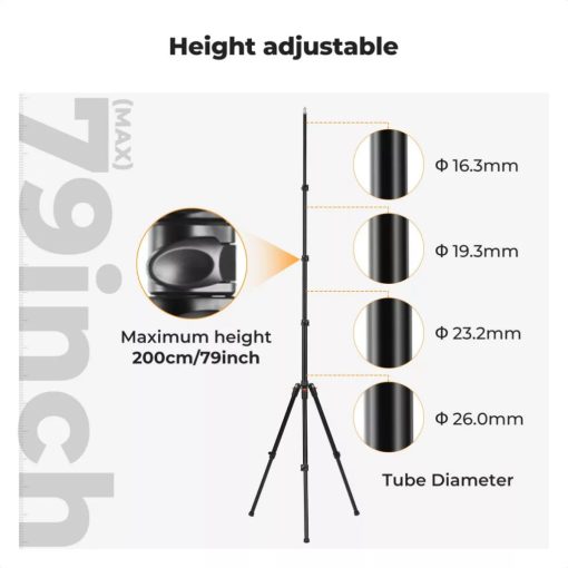 K&F Concept lámpaállvány, 200cm magasság, 3kg teherbírás, alumínum (KF-34-038)