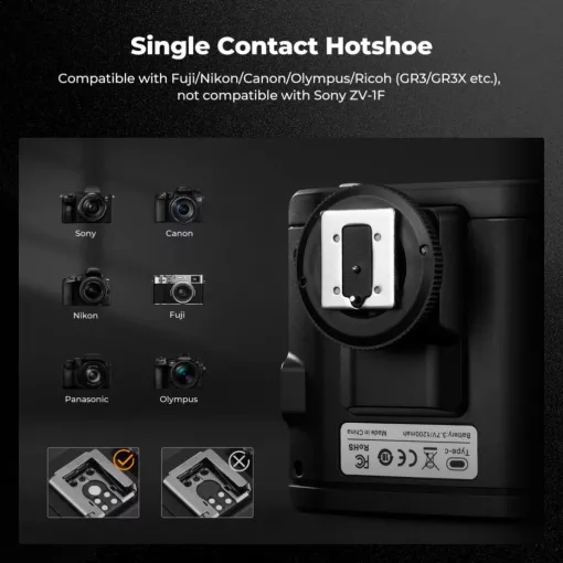 K&F Concept M01 mini vaku, GN12, 5600K, 2000mAh, középpontos érintkezővel (KF-22-016)