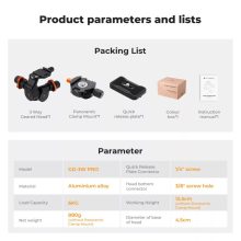 K&F Concept GD3W PRO panoráma állványfej, precíziós 3 irányú, 6?kg teherbírás, vízmérték, Arca Swiss (KF-31-127)