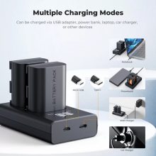 K&F Concept hordozható dupla USB-C akkumulátor LC-E6 töltő, LCD + 2db LP-E6NH akkumulátor 2600mAh (KF-28-0098)