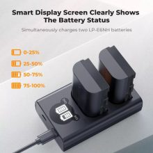 K&F Concept hordozható dupla USB-C akkumulátor LC-E6 töltő, LCD + 2db LP-E6NH akkumulátor 2600mAh (KF-28-0098)