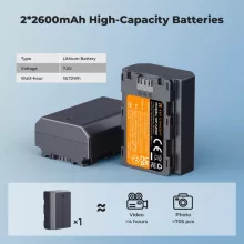 K&F Concept hordozható dupla USB-C akkumulátor NP-FZ100 töltő + 2db NP-FZ100 akkumulátor 2600mAh (KF-28-0097)