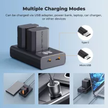 K&F Concept hordozható dupla USB-C akkumulátor NP-FZ100 töltő + 2db NP-FZ100 akkumulátor 2600mAh (KF-28-0097)