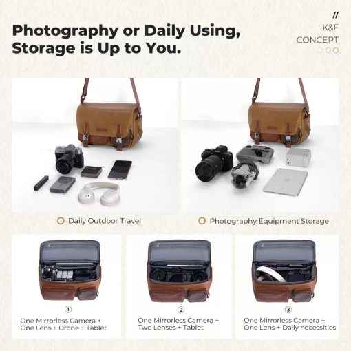 K&F Concept Sling Bag 10L Urban Wander 11, Grawel white, bőrhatású felület, tört fehér, barna (KF-13-142V2)