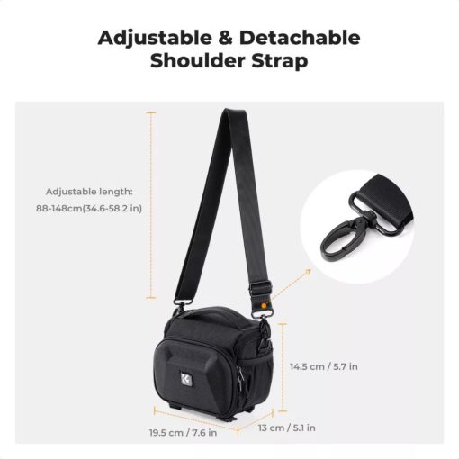 K&F Concept Travel Shoulder Bag oldaltáska, 2,5L, S, kemény előlapi védőborítás, fekete (KF-13-222)