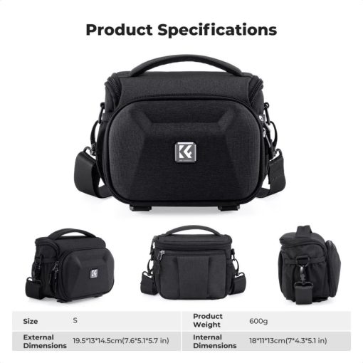 K&F Concept Travel Shoulder Bag oldaltáska, 2,5L, S, kemény előlapi védőborítás, fekete (KF-13-222)