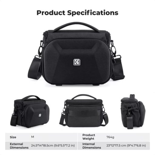 K&F Concept Travel Shoulder Bag oldaltáska, 5L, M, kemény előlapi védőborítás, fekete (KF-13-221)