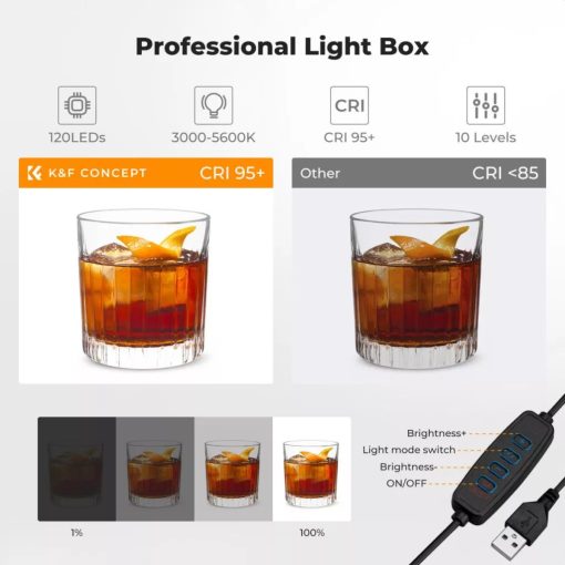 K&F Concept mini photo studio light box, fénysátor, 30cm, 120LED, 3000-5600K, 6db különböző háttér (KF-34-058)