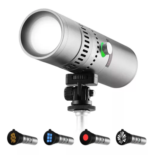 K&F Concept 25W lámpa, WRGB, fókuszálható fény, 20db gobo, 4db szín, 9000mAh, állványmenet, ezüst (KF-34-063)