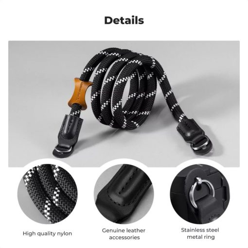 K&F Concept Urban Wander nyakpánt, 1cm x 100cm, kötél-szerű, fekete-fehér (KF-13-196V4)