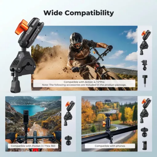 K&F Concept MS-70 csőre szerelhető konzol, telefon és akciókamera tartóval, kerékpár kormányhoz (KF-31-205S1)