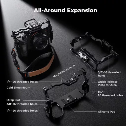 K&F Concept kamera keret, cage, Sony A7M5/A7M4/A7R5 kompatibilis, NATO, ARRI, vakupapucs (KF-31-244)