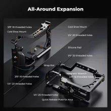 K&F Concept kamera keret, cage, Sony A6000/A6300/A6400 kompatibilis, NATO, ARRI, vakupapucs (KF-31-245)