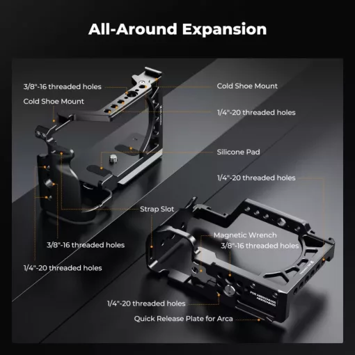 K&F Concept kamera keret, cage, Sony A6000/A6300/A6400 kompatibilis, NATO, ARRI, vakupapucs (KF-31-245)