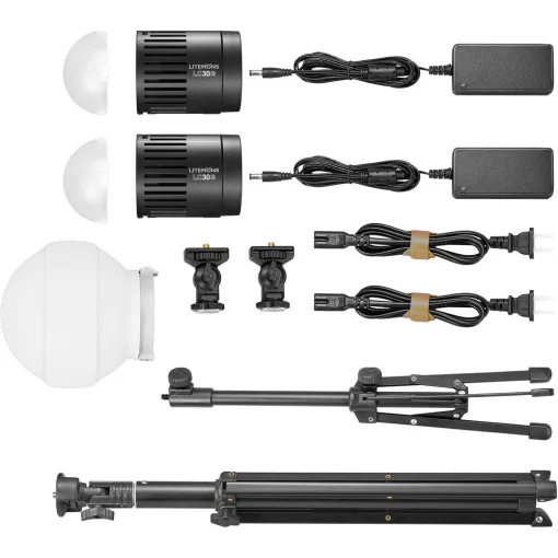 Godox LC30D-K2 Litemons Dupla LED Vlogger szett asztali állvánnyal, dome diffúzorral (5600K-30W) 