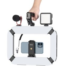 Ulanzi U200 vlogger rig, beépített LED világítással, telefon tartóval, 3 vakupapucs csatlakozóval (UL-2245)