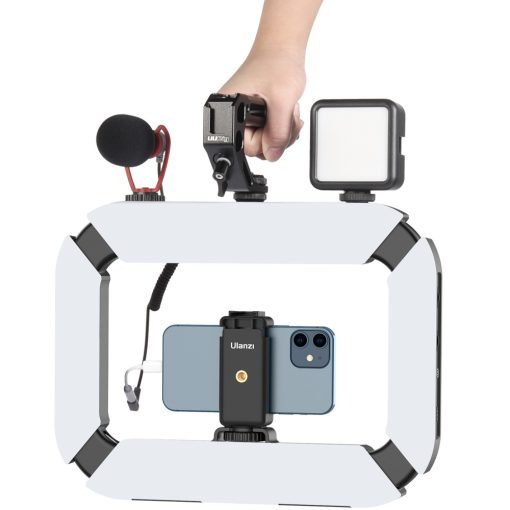 Ulanzi U200 vlogger rig, beépített LED világítással, telefon tartóval, 3 vakupapucs csatlakozóval (UL-2245)