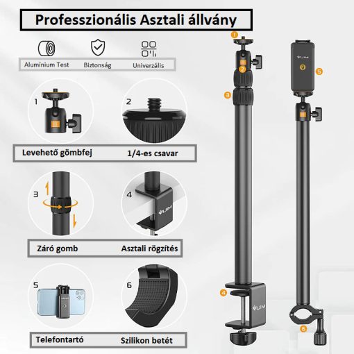 Ulanzi LS02 Camera Desk Mount Stand with Arm Ulanzi Vijim LS02 multifunkciós, asztalra rögzíthető +1karos állvány rendszer (UL-2487)