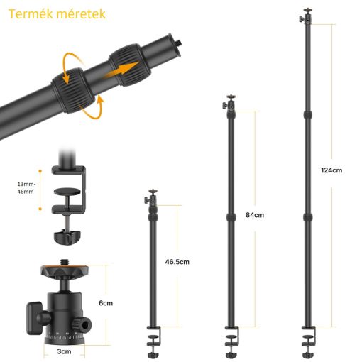ULANZI VIJIM LS03 asztalra rögzíthető teleszkópos állvány 1/4-es gömbfejjel, mobiltelefon tartóval (UL-2574)