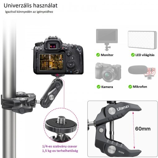 Ulanzi R094 KAMERA SZUPER-BILINCS RÖGZÍTŐ - többfunkciós satu - 1/4" 3/8" (UL-2638)