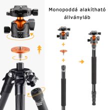 K&F Concept A254C4+BH-35L karbon állvány + monopod, fekete-narancs (KF-09-098)