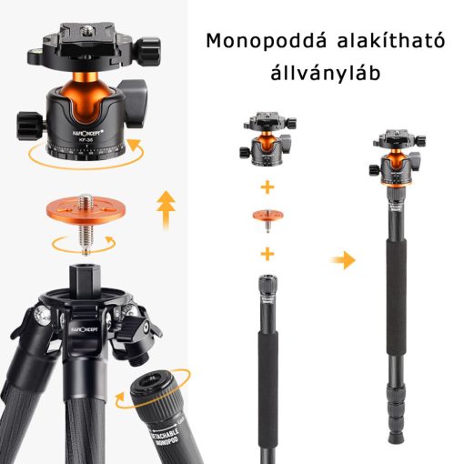 K&F Concept A254C4+BH-35L karbon állvány + monopod, fekete-narancs (KF-09-098)