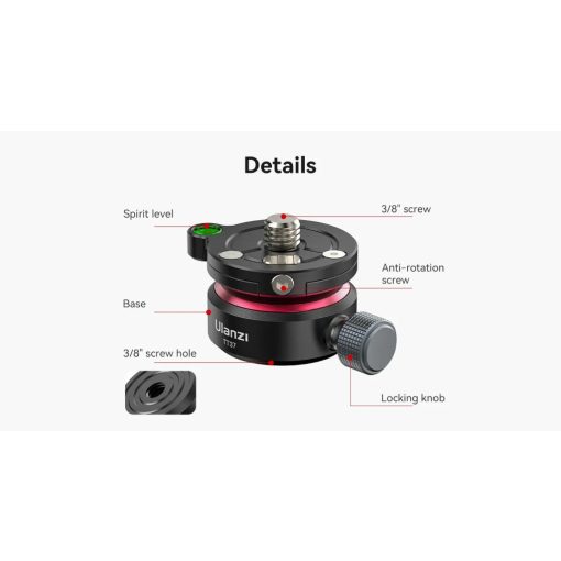 Ulanzi TT37 vízszintező mini állványfej, 3/8" és 1/4" (UL-T065GBB1)