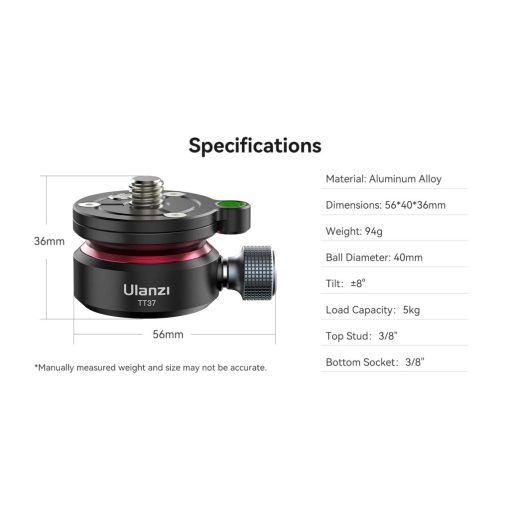 Ulanzi TT37 vízszintező mini állványfej, 3/8" és 1/4" (UL-T065GBB1)