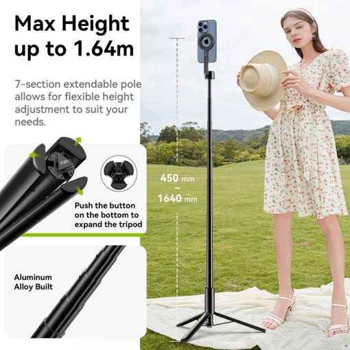 Ulanzi Magnetic Selfie Stick Max állvány, 164 cm selfie állvány, Magsafe telefon adapter, bluetooth (UL-M001B)