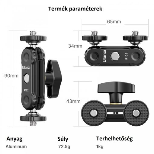 Ulanzi R102 kétfejű bilincs, mindkét oldalon 1/4-es csavarral (UL-3058)