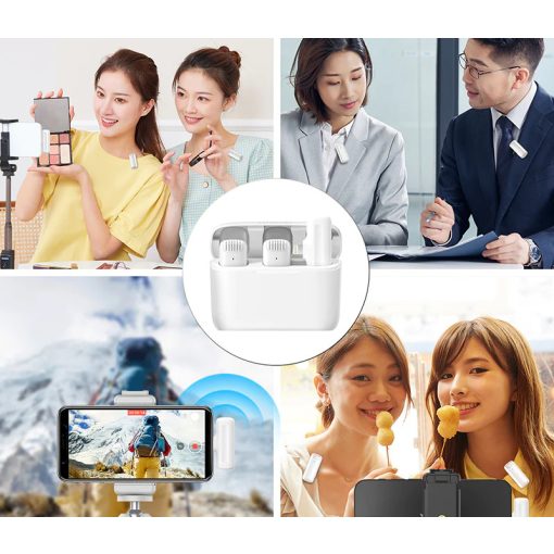 Ulanzi J12 vezeték nélküli Lavalier mikrofon 2 adó és 1 vevő IOS/APPLE készülékekhez, fehér (UL-3097)