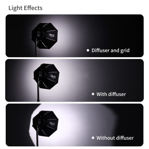 Ulanzi D540 60cm-es nyitható octagonal softbox méhsejtráccsal, Mini Bowens csatlakozás (UL-L066)