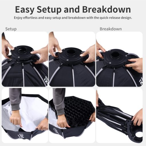 Ulanzi D540 60cm-es nyitható octagonal softbox méhsejtráccsal, Mini Bowens csatlakozás (UL-L066)