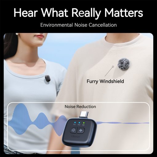 Ulanzi A30 vezeték nélküli Mini lavalier mikrofon, 2 mikrofon és 1 vevő, usb-c, lighting, fekete (UL-A014GBB1)