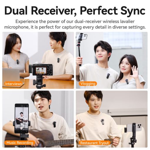 Ulanzi A100 vezeték nélküli lavalier mikrofon, 2 mikrofon és 1 vevő, usb-c, 3,5 jack, fekete (UL-A014A)